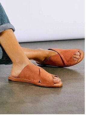 NWOT Free People Emelia Slip-On Sandals Cinnamon Suede Tan Orange 39 US 8.5
